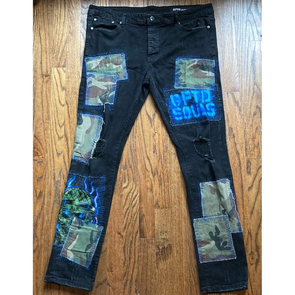 GFTD LA Jeans Mens Size 40x32 Slim Black Streetwear Stacked Denim